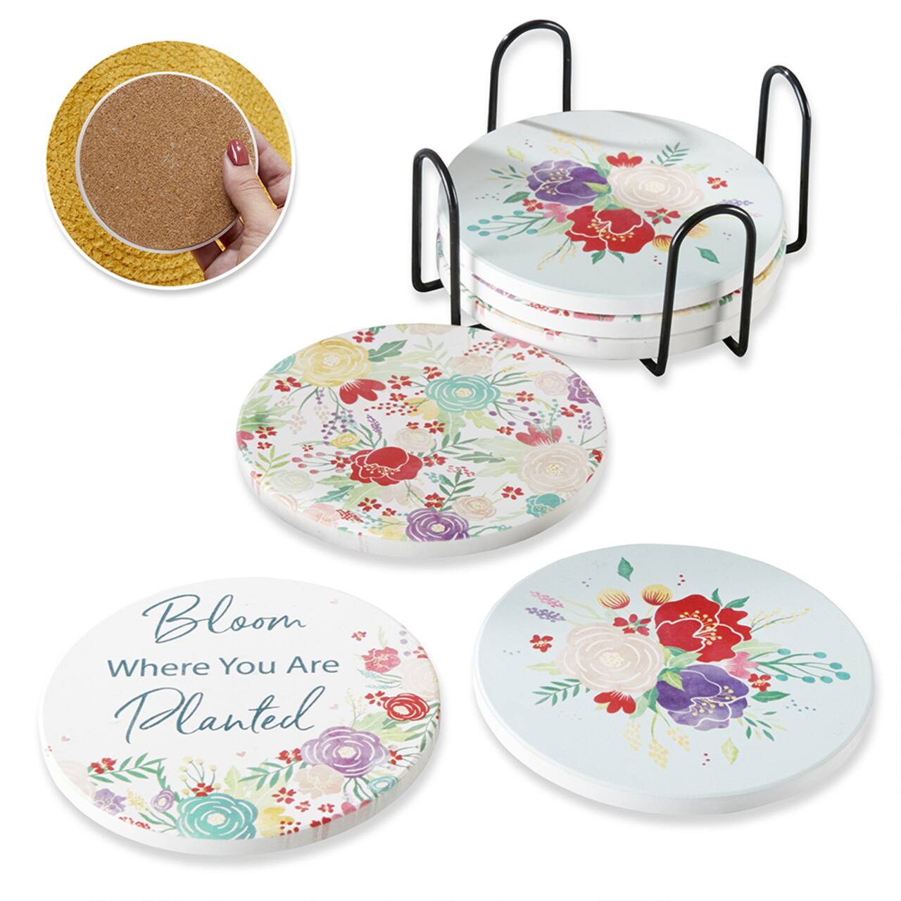 Kate Aspen® Garden Blooms Ceramic Coasters with Holder, 6ct.